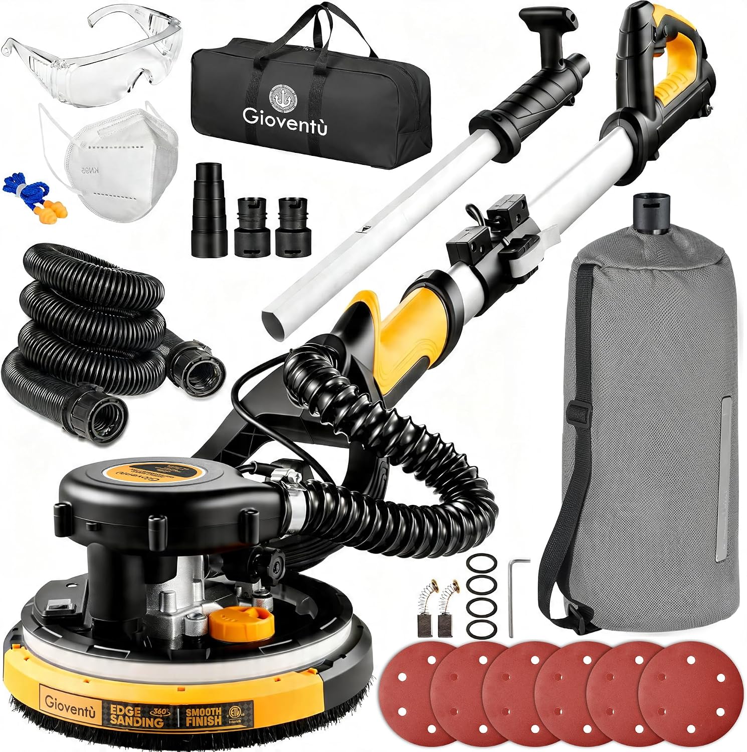 Electric Drywall Sander with Vacuum, 750W 7A, 26' Cord for Ceiling & Wall | 99% Dust Collection, Low Vibration NSK