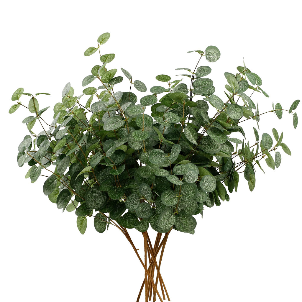 6 Bunches Artificial Eucalyptus Stems 24" Faux Eucalyptus Leaves Branches Silk Fake Green Foliage Artificial Plants