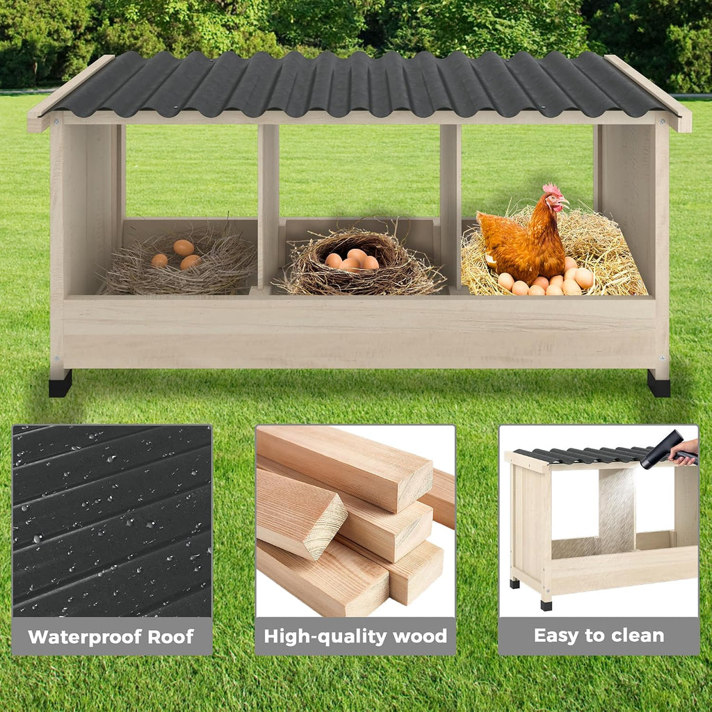 3 Holes Wooden Chicken Nesting Box, Wall Mounted or Floor Use