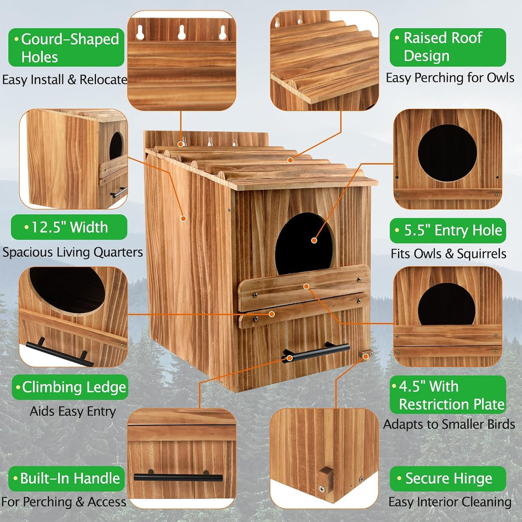 Large Owl Houses for Outdoors, 17" x 12.5" x 12.5" Barn Owl Box