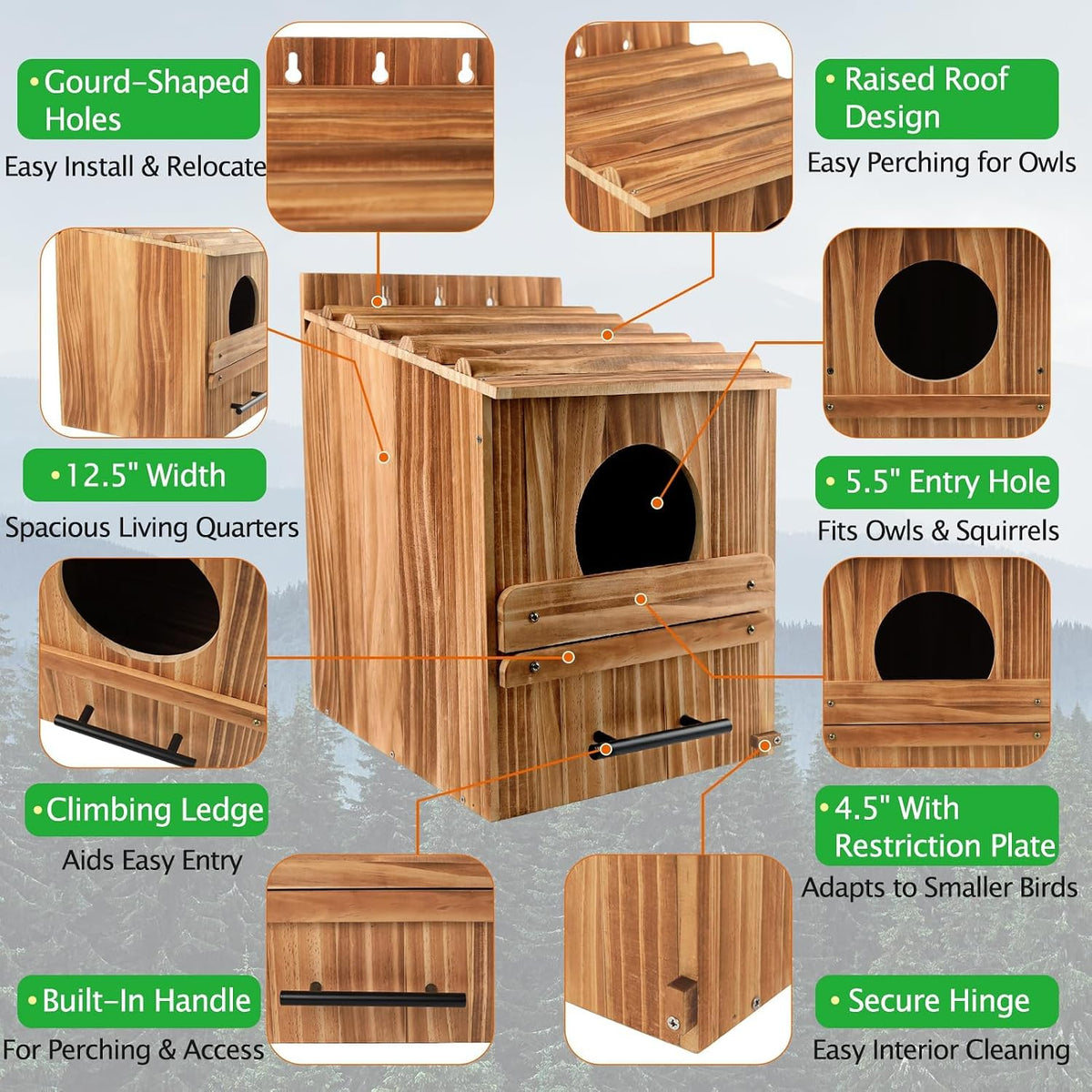 Large Owl Houses for Outdoors, 17" x 12.5" x 12.5" Barn Owl Box