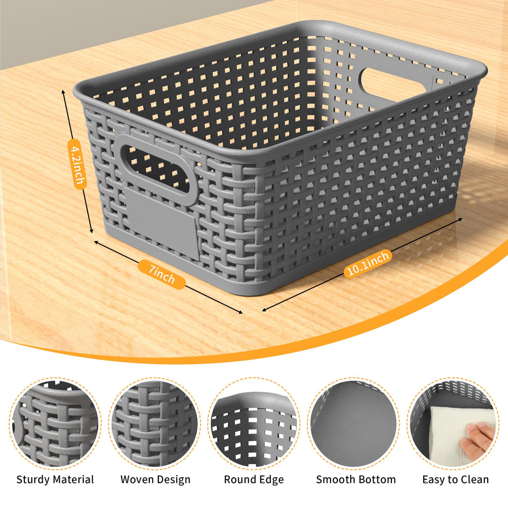 8 Pack Plastic Storage Baskets,Gray Stackable Storage Bins