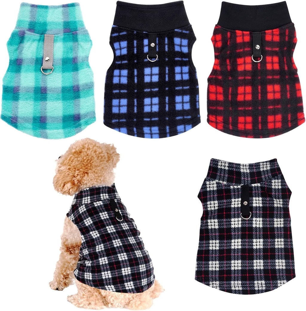 4 Pieces Buffalo Plaid Dog Sweaters with Leash Ring Soft Fleece Vest Dogs Pullover Warm Jacket Pet Dogs Clothes
