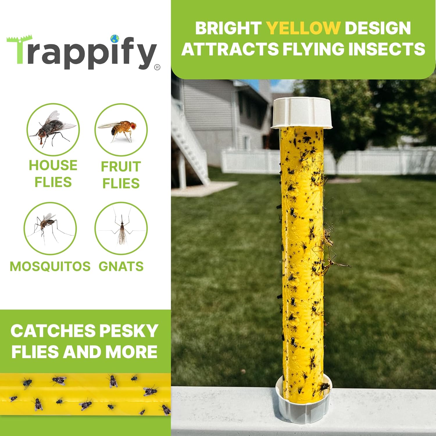 Hanging Fly Trap & Fruit Fly Traps for Indoors, Yellow, 2 Pack | Recycled Paper Stick with Ultra-Tacky Adhesive and