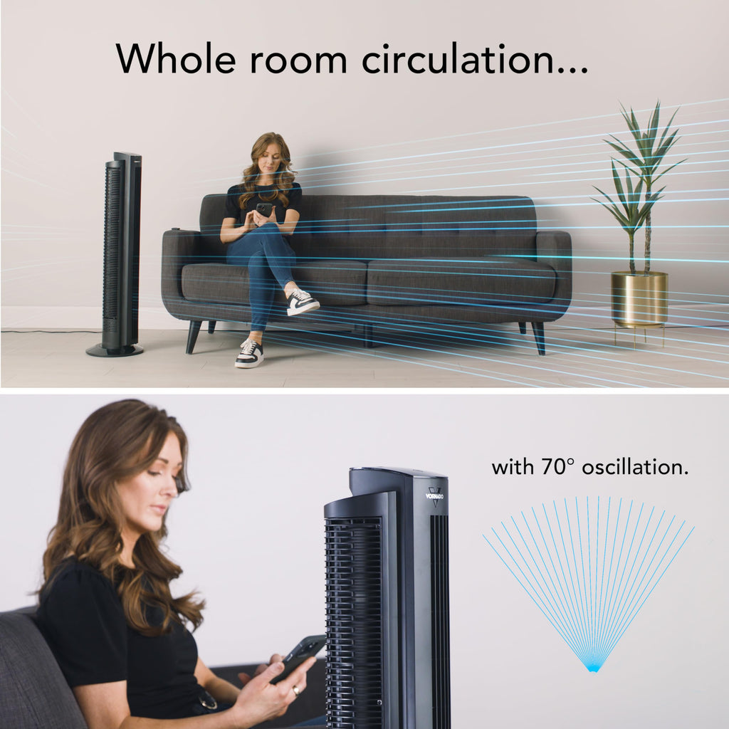 OZI42DC Tower Fan with Remote and Timer, Oscillating Standing Fan for Bedroom, Variable Speed for Precise Control