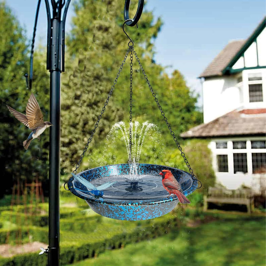 11.4" Hanging Bird Bath & Feeder Blueblack Metal Garden Decor