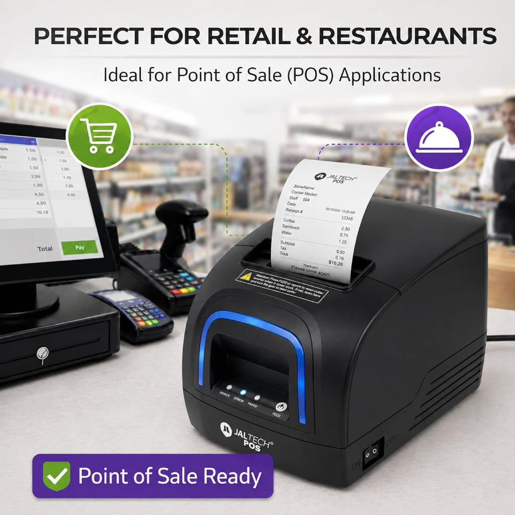 80mm POS Thermal Receipt Printer (RP326), USB/Serial/Ethernet, Auto Cutter & Cash Drawer Support, High-Speed