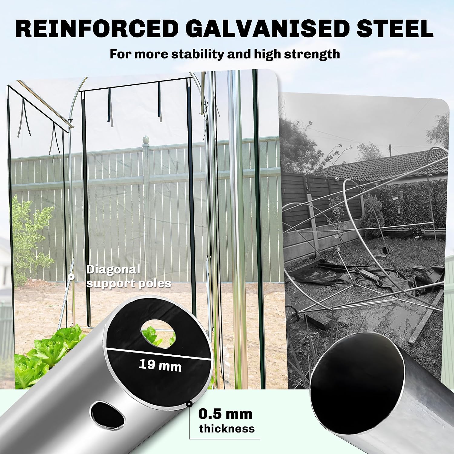 Walk-in Tunnel Greenhouse 10' x 3' x 6.5' 8 Roll-Up Doors Clear | Galvanized Steel Frame, Hoop House, Plant Hot House