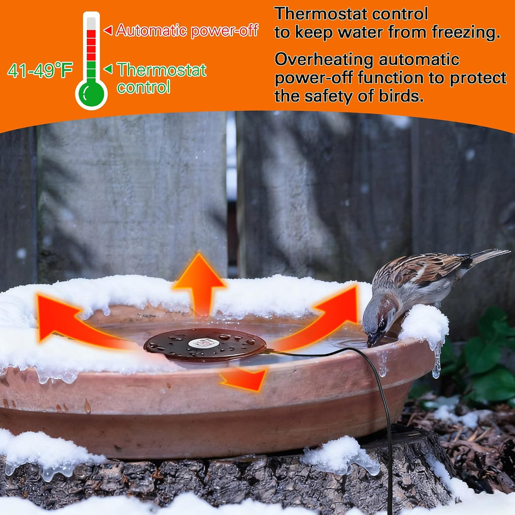 Bird Bath De Icer, 60w Submergible De Icer, Thermostatic Controlled Winter Water Heater Deicer for Bird, Chicken