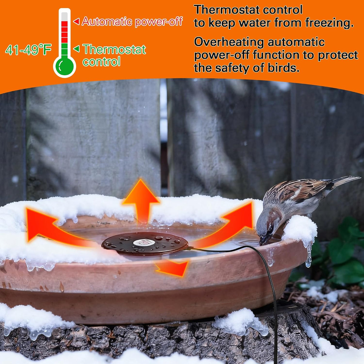 Bird Bath De Icer, 60w Submergible De Icer, Thermostatic Controlled Winter Water Heater Deicer for Bird, Chicken