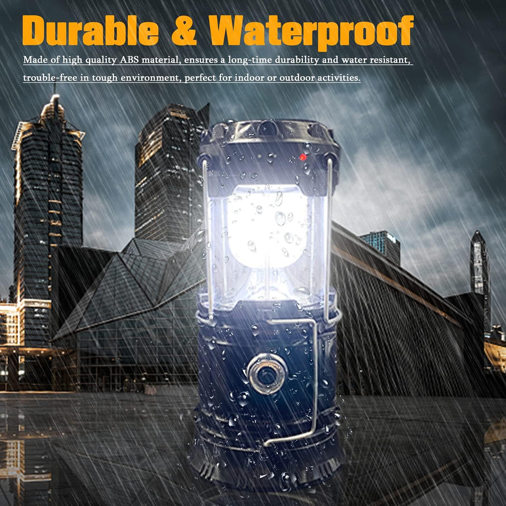 Collapsible Portable LED Camping Lantern XTAUTO Lightweight Waterproof Solar USB Rechargeable LED Flashlight Survival