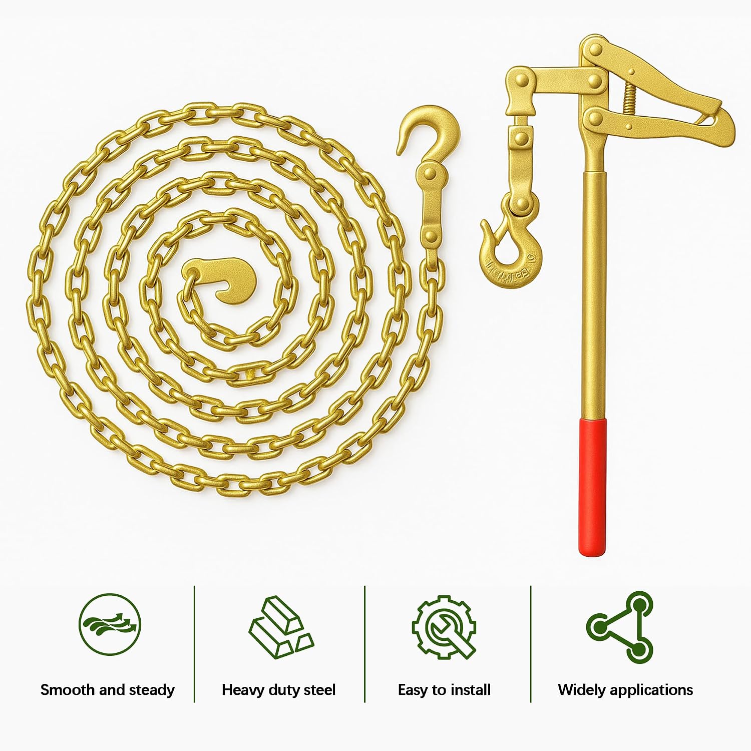 [2-Pack] Heavy Duty Fence Stretcher Tools with 20ft Chains, 2200lbs Capacity Wire Tensioners & Pullers for Ranch/Farm