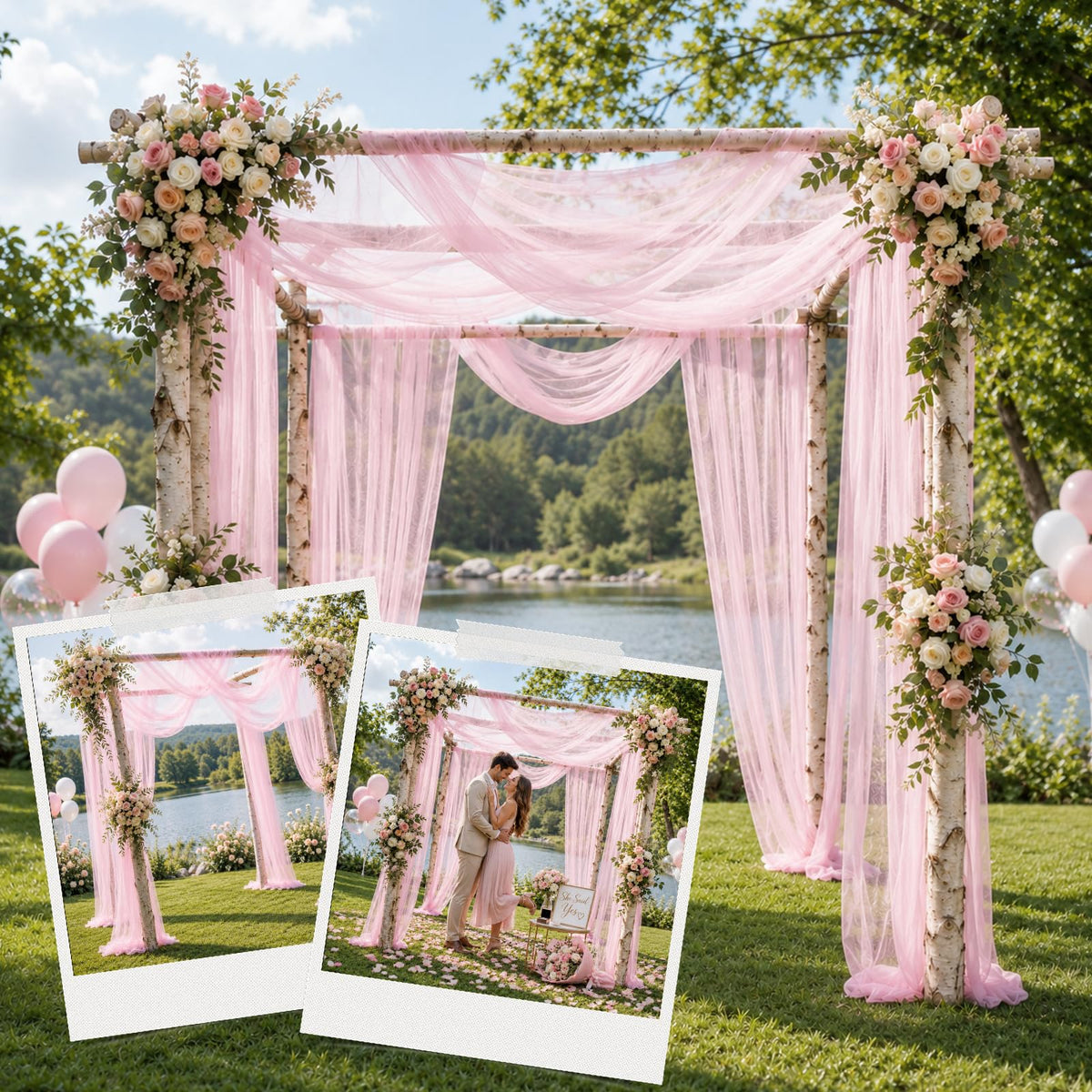 Wedding Arch Drape Sheer Tulle 1 Panel Pink Backdrop for Ceremony Birthday