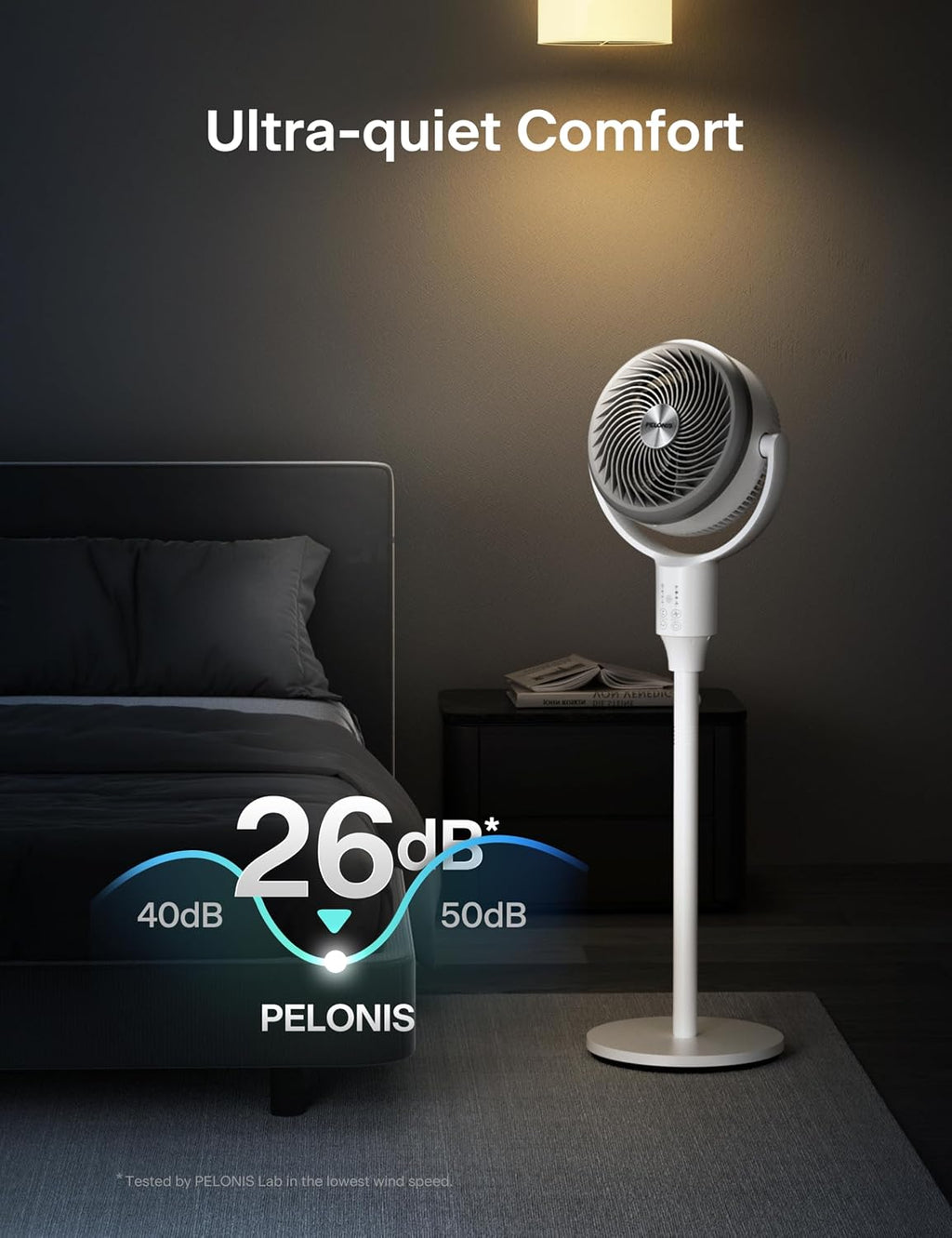 Omni-Directional Air Circulator Fan with Remote for Bedroom, White | Dual Height Standing Pedestal Fan with 3D Auto