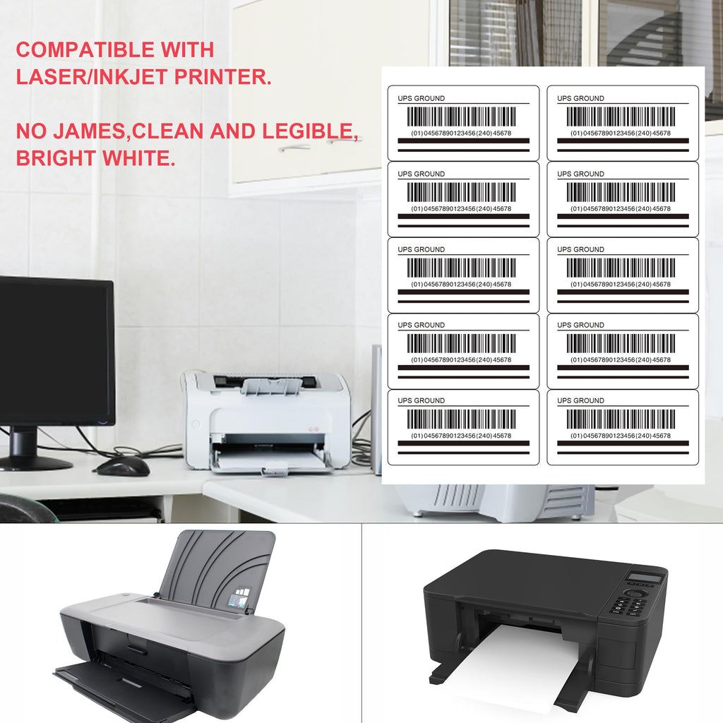 2"x4" Printable White Label Stickers 500 Labels 50 Sheets