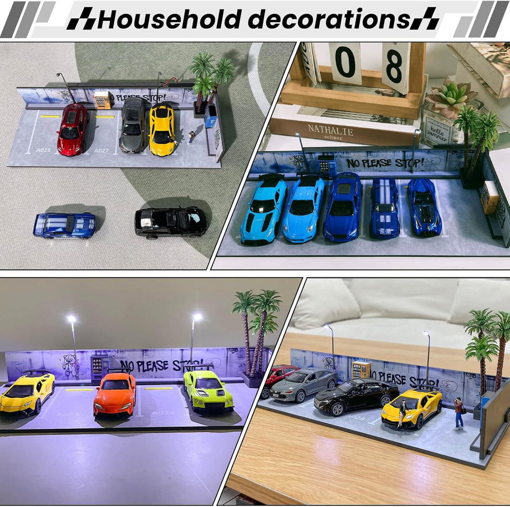 1/64 Diorama Display Case with LED Light,Graffiti Show Case for Hotwheels | Toy Car Display Organizer,Premium Scene