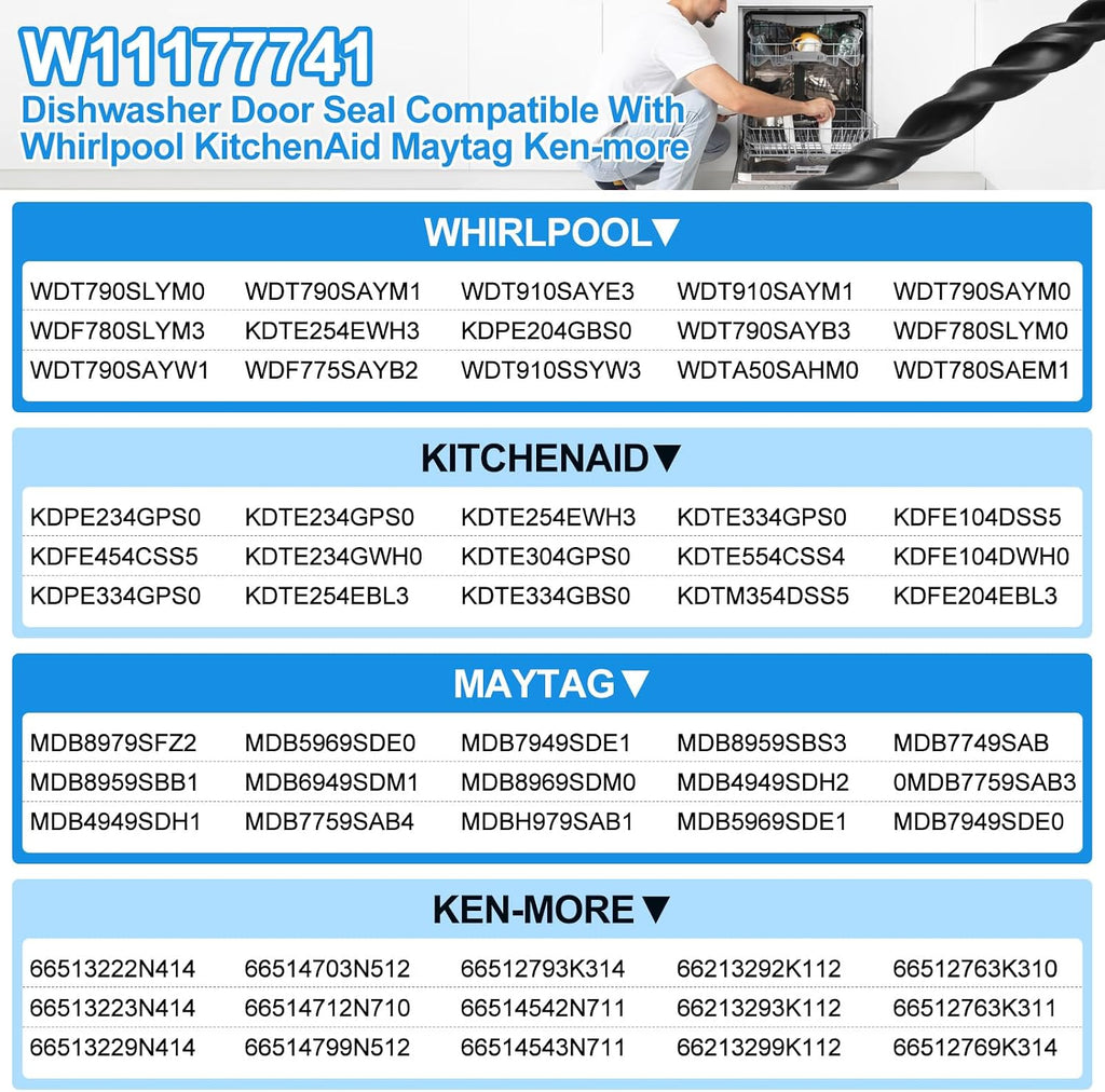W11177741 Dishwasher Door Seal for Whirlpool Kitchenaid Dishwasher Part