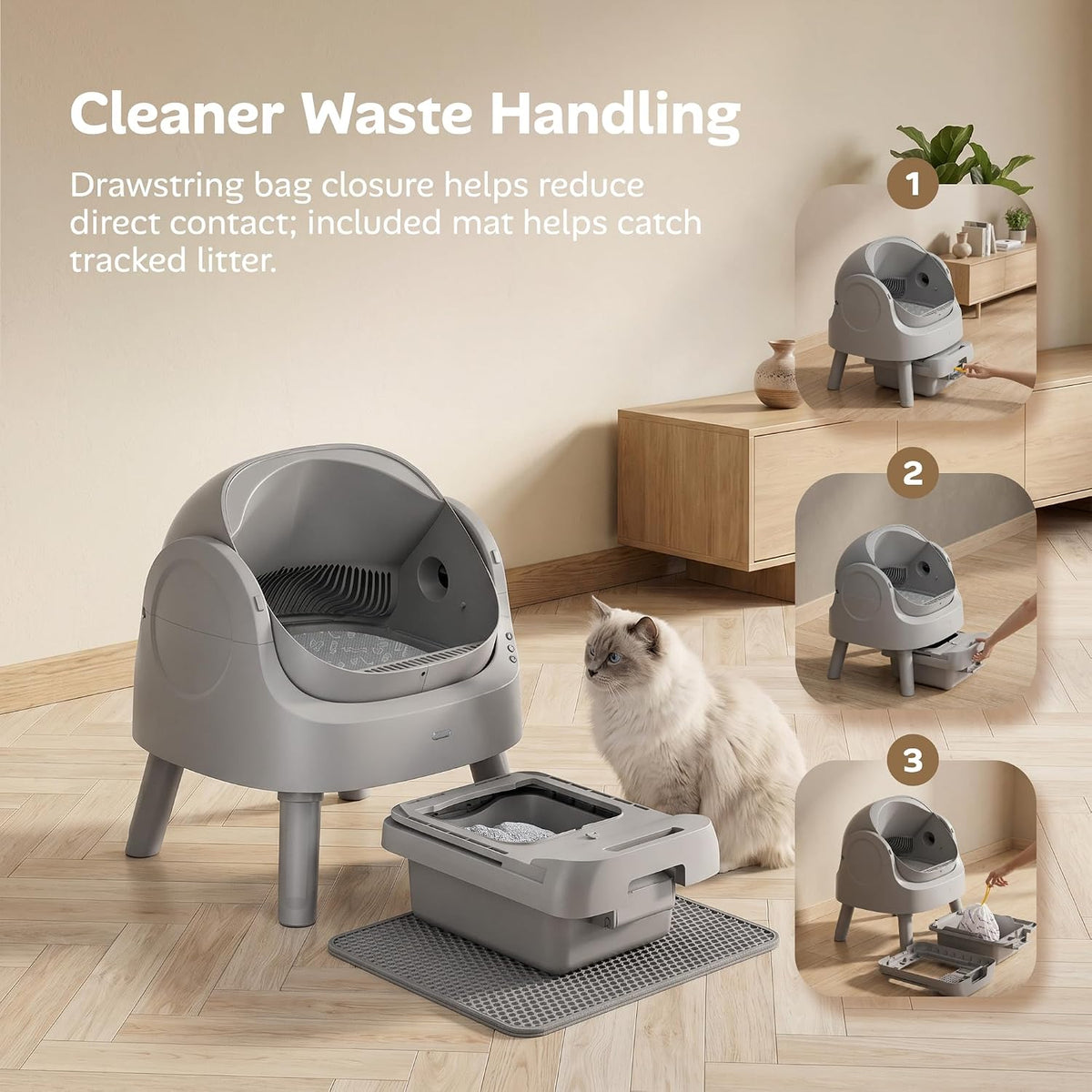 Automatic Self Cleaning Litter Box, with 4 Pairs Infrared Senor, Open-Top Design for Multi-Cat Homes, Comes with
