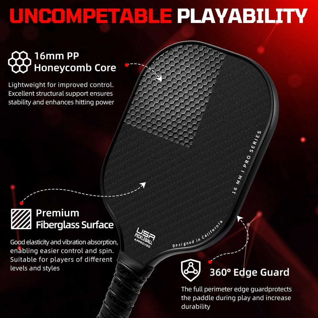 Pickleball Paddles, USAPA Approved Fiberglass Surface Pickleball Set, Lightweight Pickle Ball Rackets with 4 Balls, 1