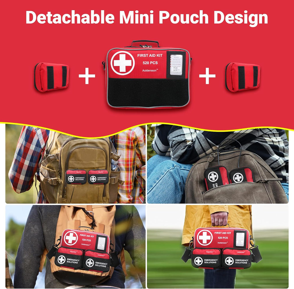 520 Piece Large First Aid Kit – Emergency Survival Kit for Car, Home, Camping, and Travel – Compact Medical Kit for
