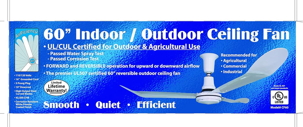 J&D Manufacturing CF60A Premium Indoor/Outdoor UL507 Ceiling Fan, 60"