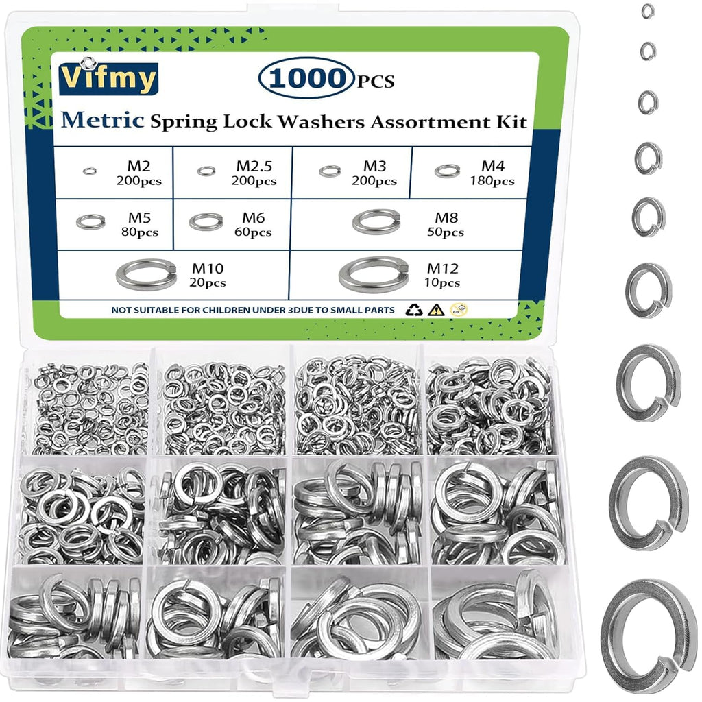Metric Split Spring Lock Washer Assortment Kit M2-M12 304 SS 1000Pcs