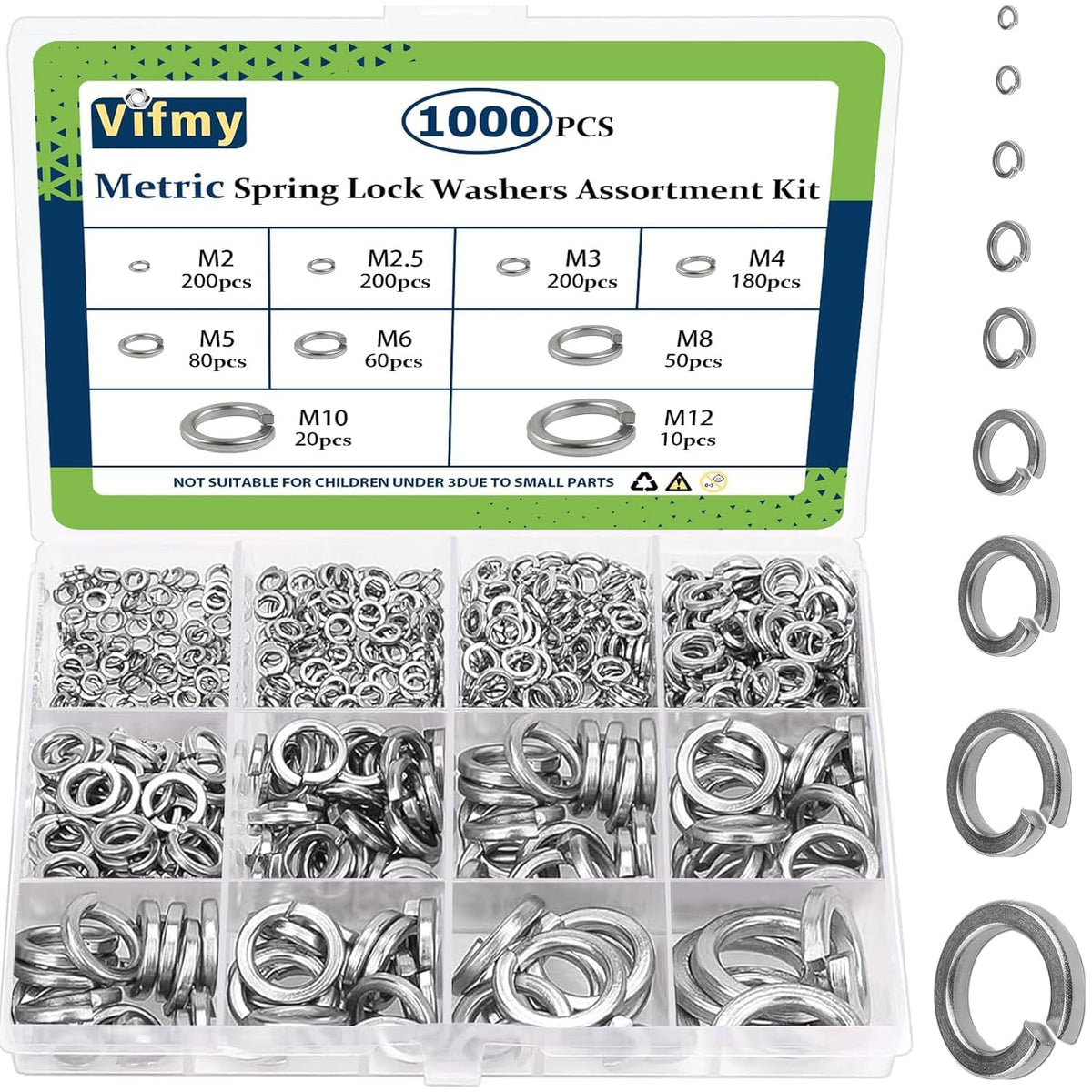 Metric Split Spring Lock Washer Assortment Kit M2-M12 304 SS 1000Pcs