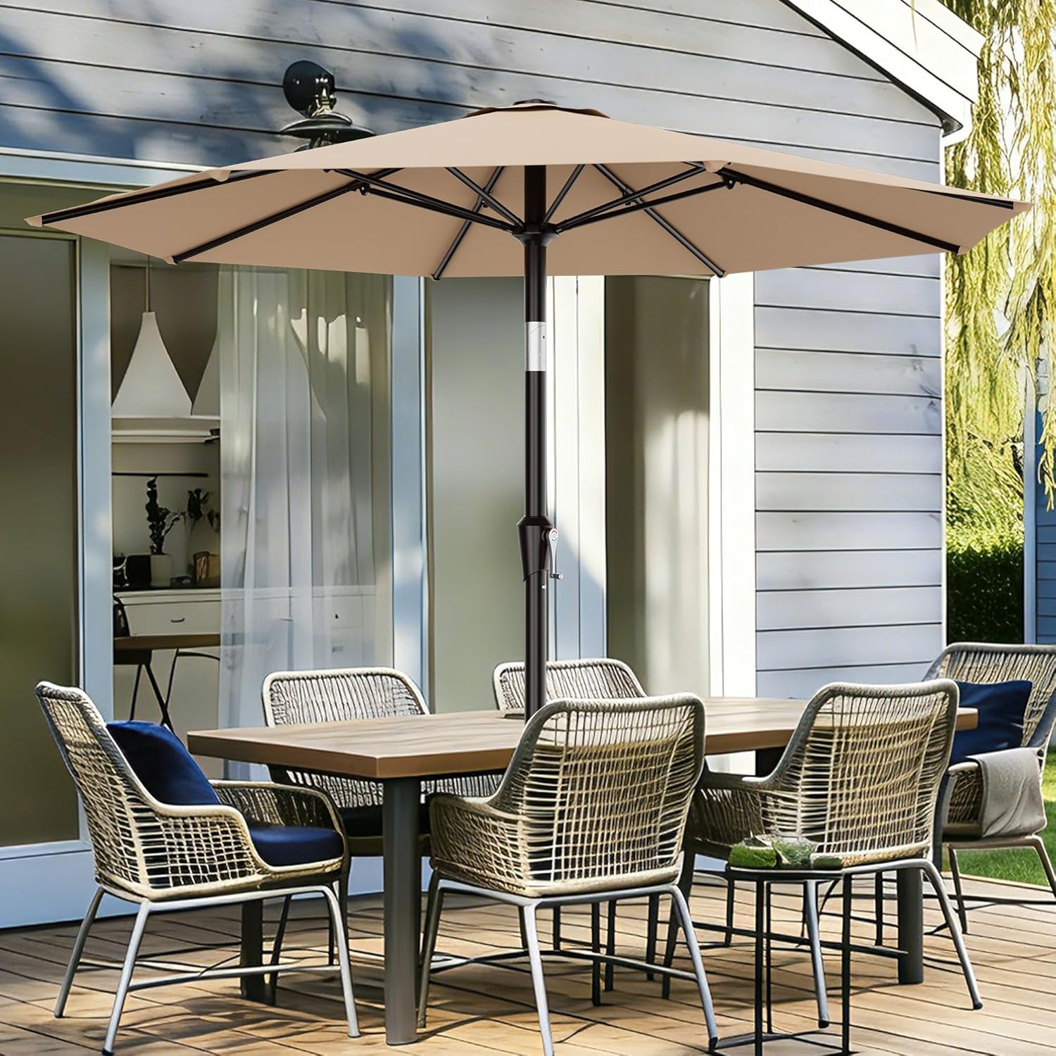 9 FT Patio Umbrella for Outdoor, Outdoor Table Umbrella with Push Button Tilt and Crank, Outdoor Patio Umbrellas with