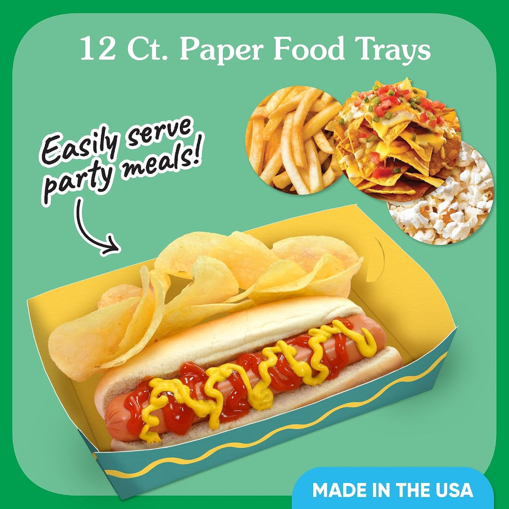 Assorted Colorful Wavy - Retro Paper Food Trays - 12 Ct