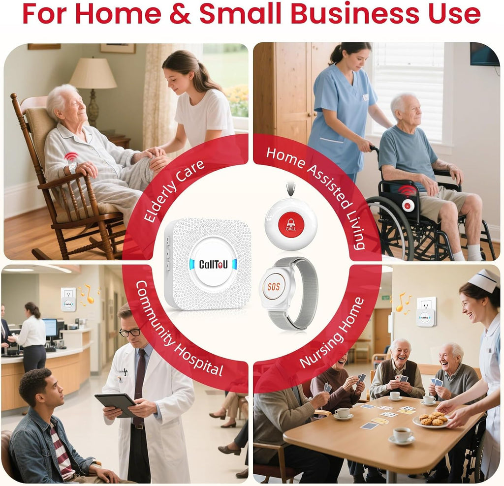 Caregiver Pager Wireless Call Button Nurse Alert System 500+ Feet for Home/Elderly/Patient/Disabled 06WS (1 Receiver