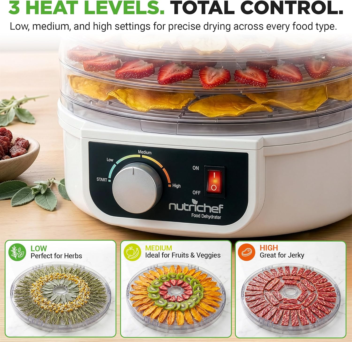 Electric Countertop Food Dehydrator - Multi-Tier High-Heat Circulation Professional Food Preserver, Fruit, Vegetable
