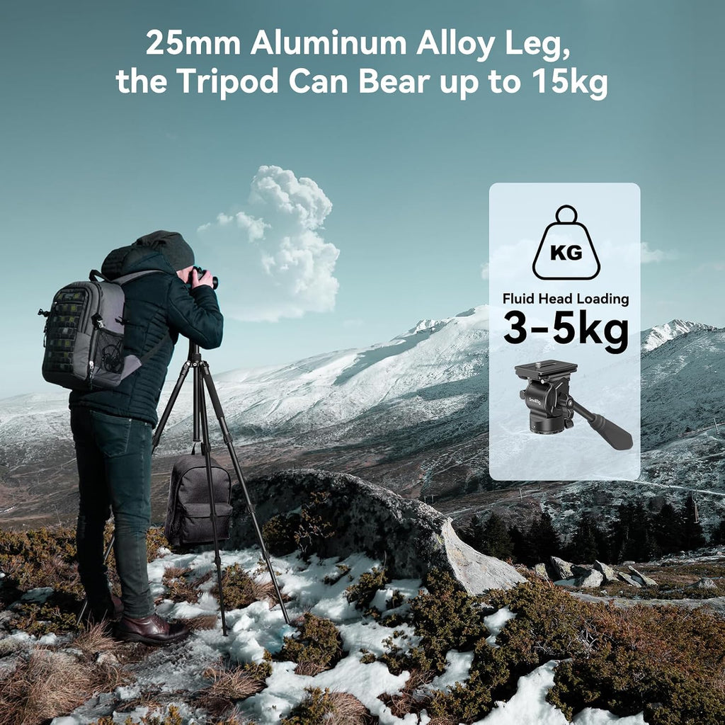 CT180 Video Tripod, 72" Camera Tripod Monopod with Fluid Head, Aluminum Camera Tripod, 360° Panorama Fluid Head for