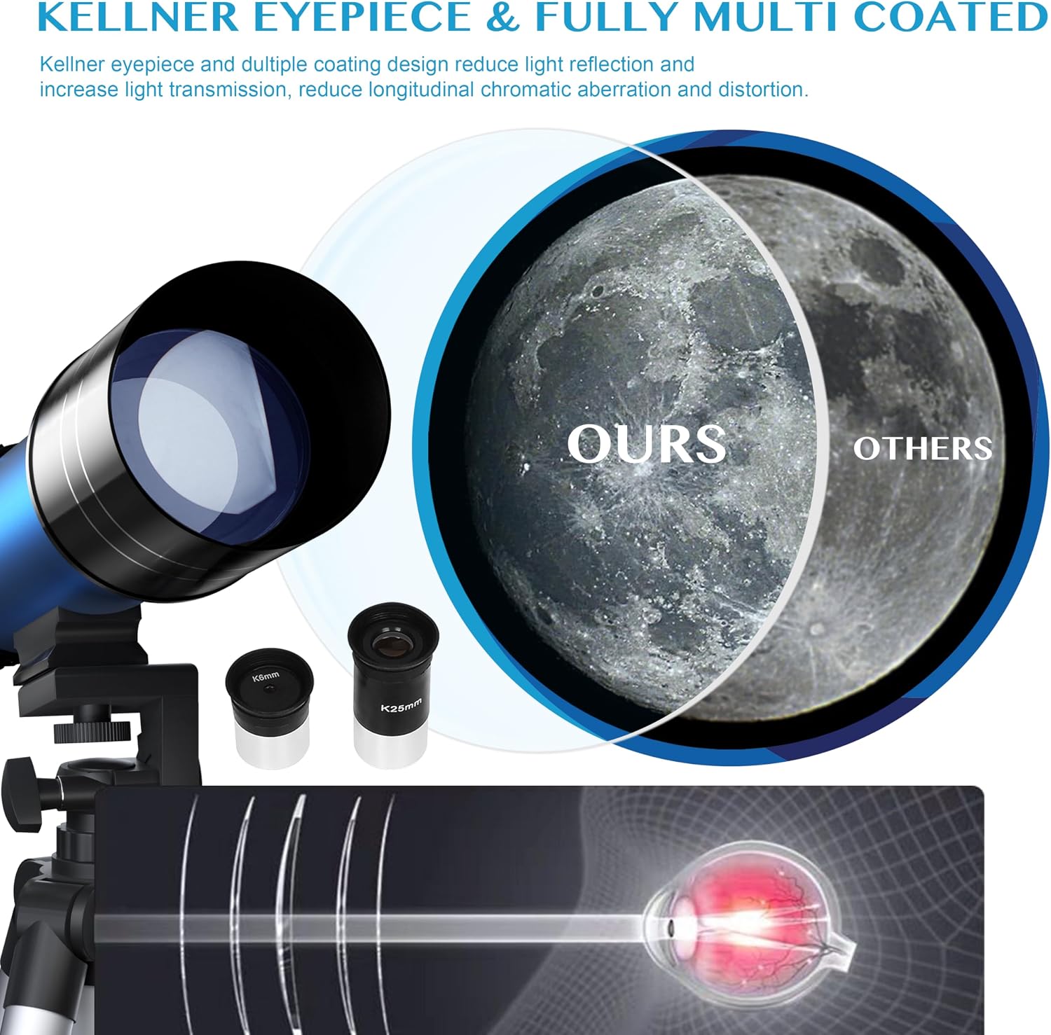 40070 Astronomy Telescopes for Beginners and Adults with K6 and K25 Eyepieces 70mm Travel Telescope Adjustable Tripod
