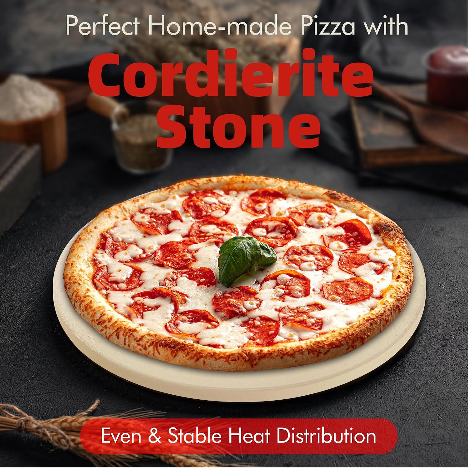 16" Round Pizza Stone, Heavy Duty Cordierite Pizza Pan for Grilling & Pizza Oven, High Temperature Resistant Baking