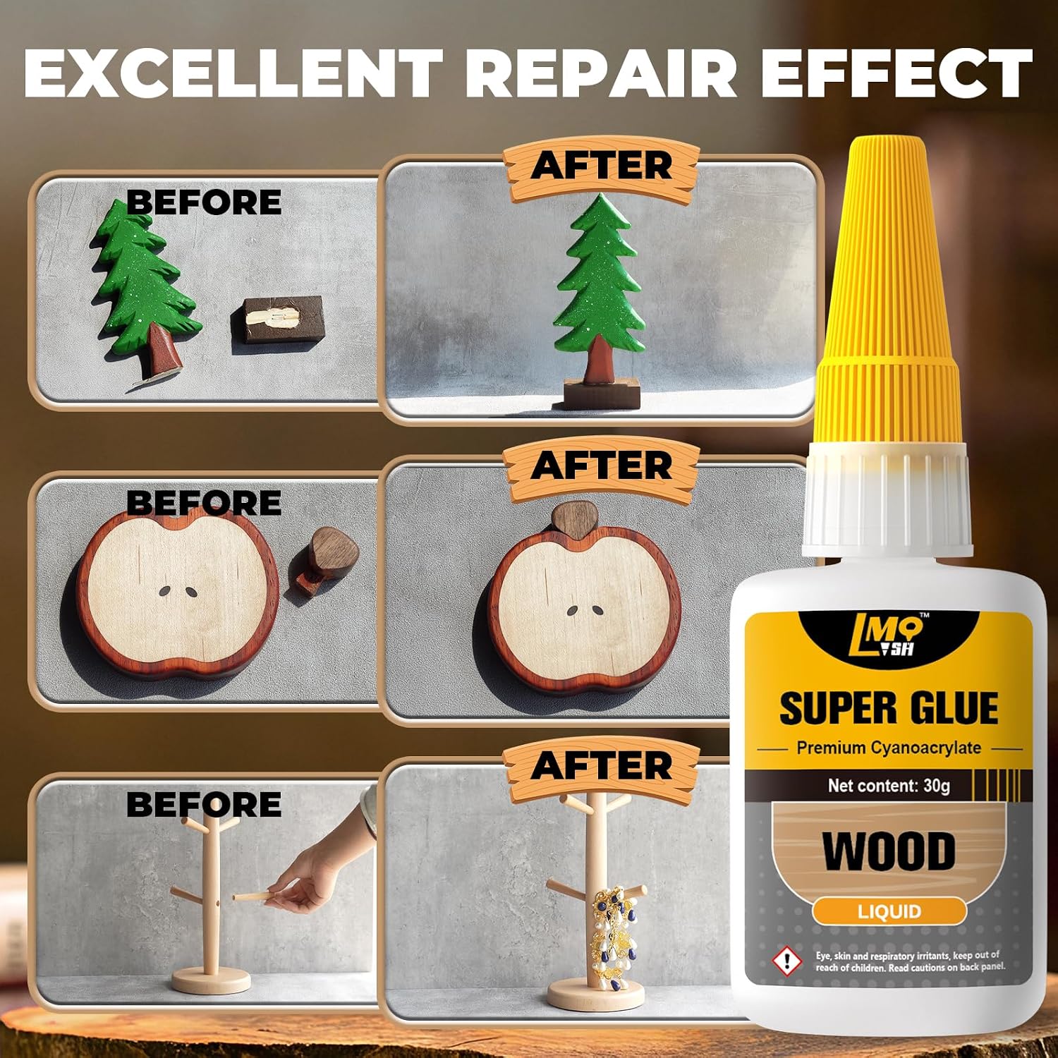Wood Super Glue 60 Gram, Thin Liquid CA Glue for Woodworking Furniture Repair Wooden Crafts Carpenter, Clear High