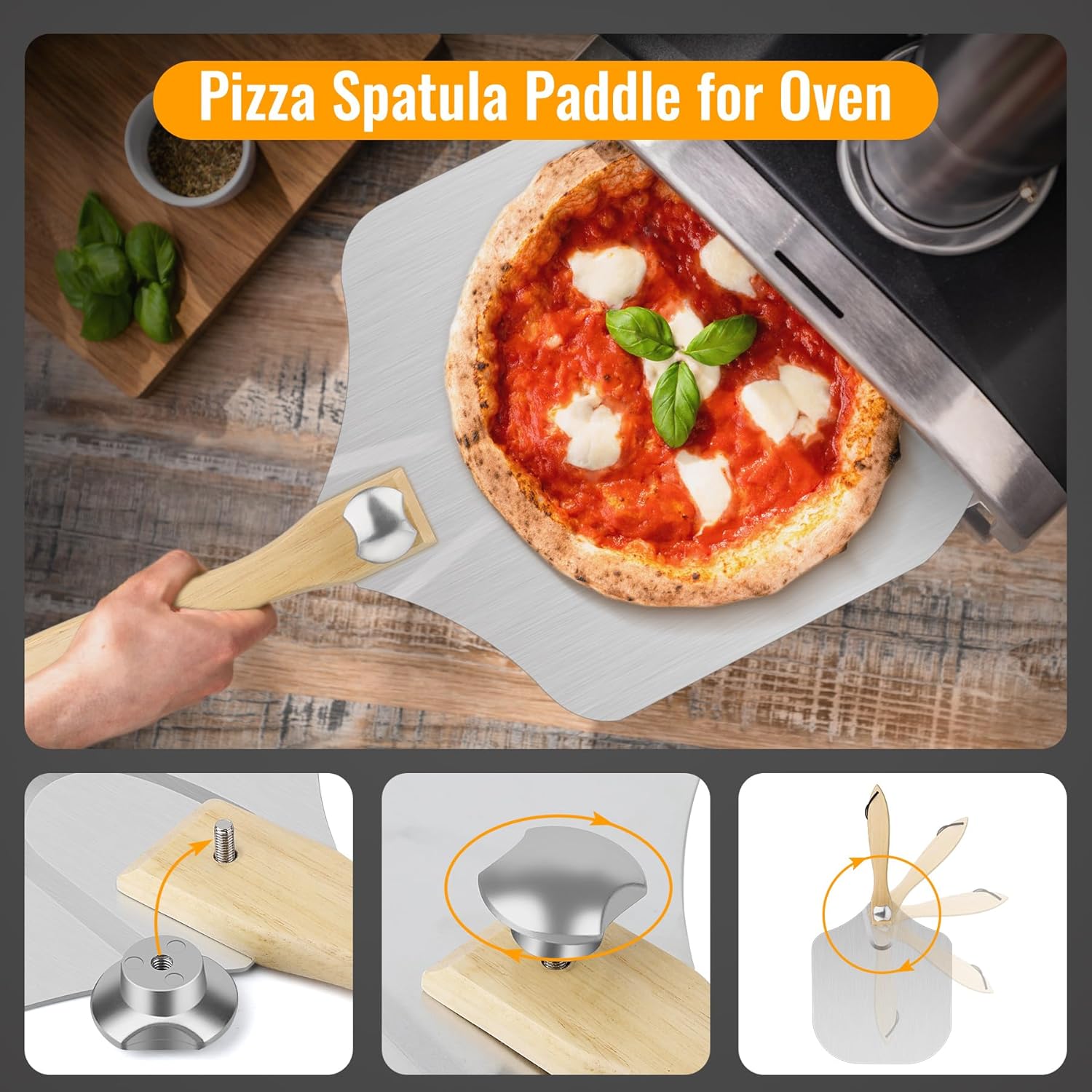 Pizza 7PCS Pizza Peel Pizza Pan Set, 12" x 14" Pizza Spatula, Aluminum Pizza Paddle with Rocker Cutter Scraper Pie