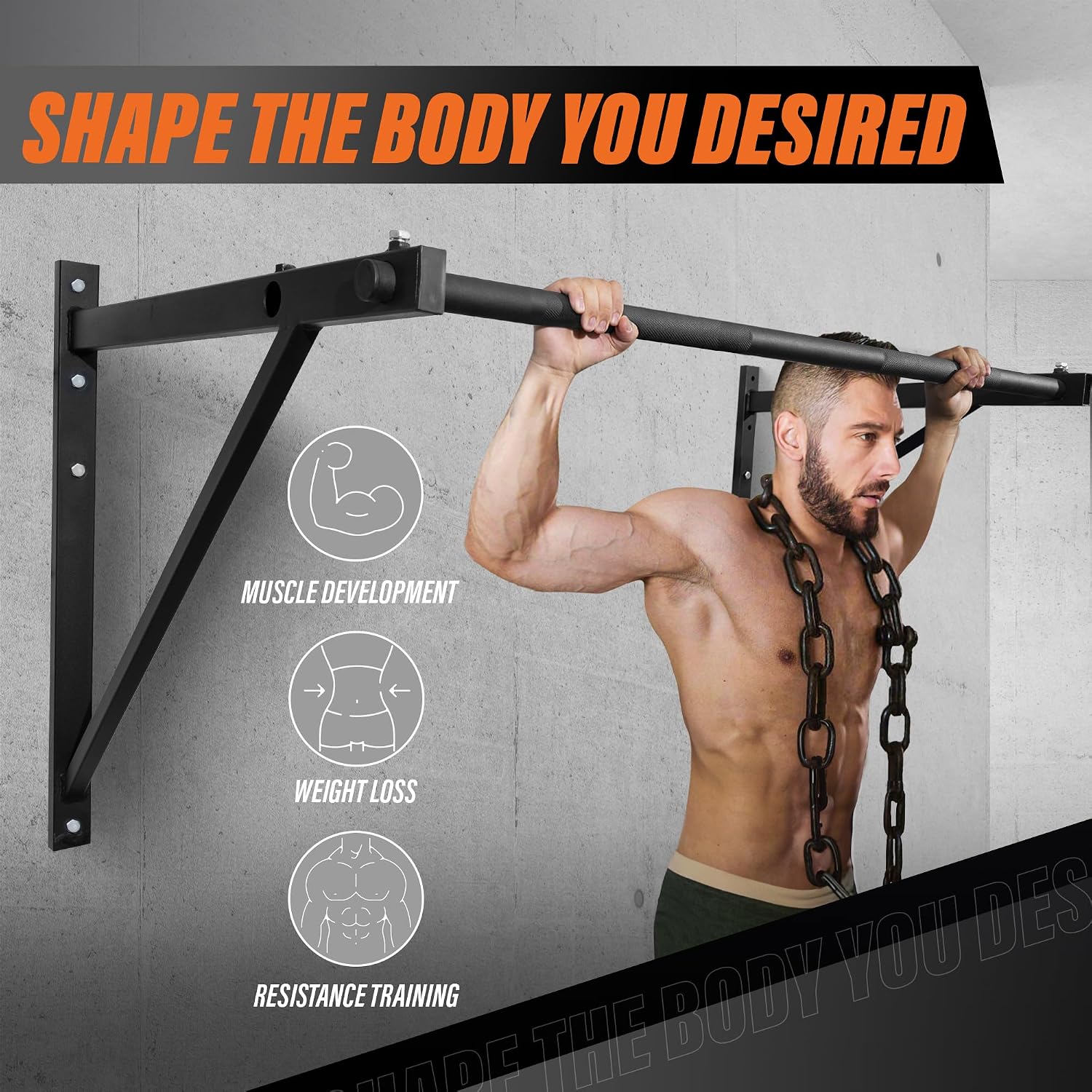 Heavy Duty Wall Mounted Pull Up Bar – Multi-Grip Pull Ups / Pull Up Bar Ceiling Mount / Joist Mount for Home Gym