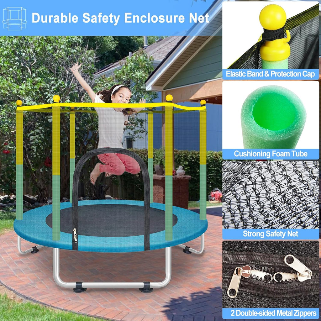 Indoor Trampoline for Kids Ages 1-8, 55" Small Outdoor Toddler Trampoline with Safety Enclosure Net, No-Gap Safe
