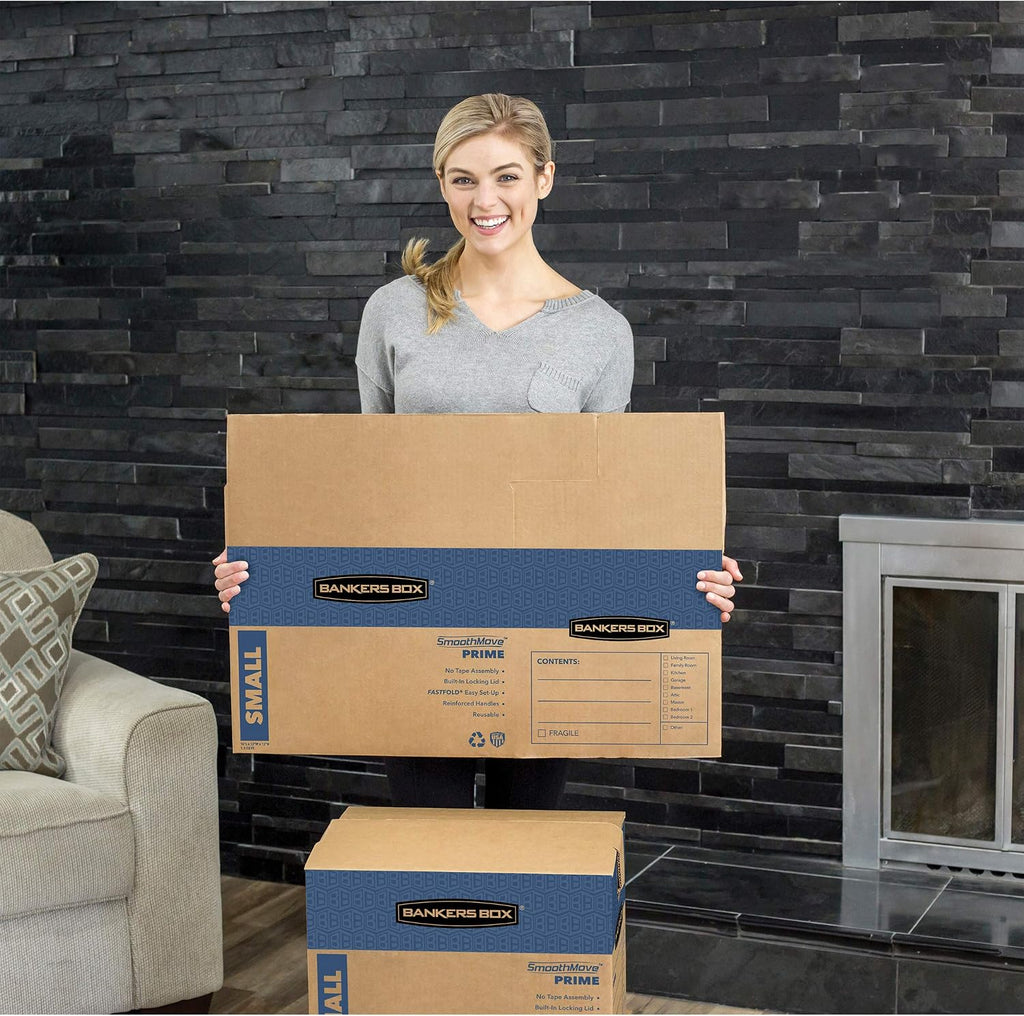 Small Prime Moving Box 5 Pack, Reinforced Handles, Tape-Free Assembly, Attached Lid, 16-in x 12-in x 12-in (8862701)