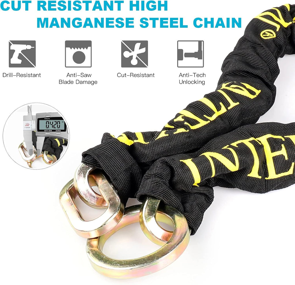 Motorcycle Chain Lock 3.6FT Bike Lock 10mm/0.42inch Thick Security Chain Locks Heavy Duty Bike Lock with