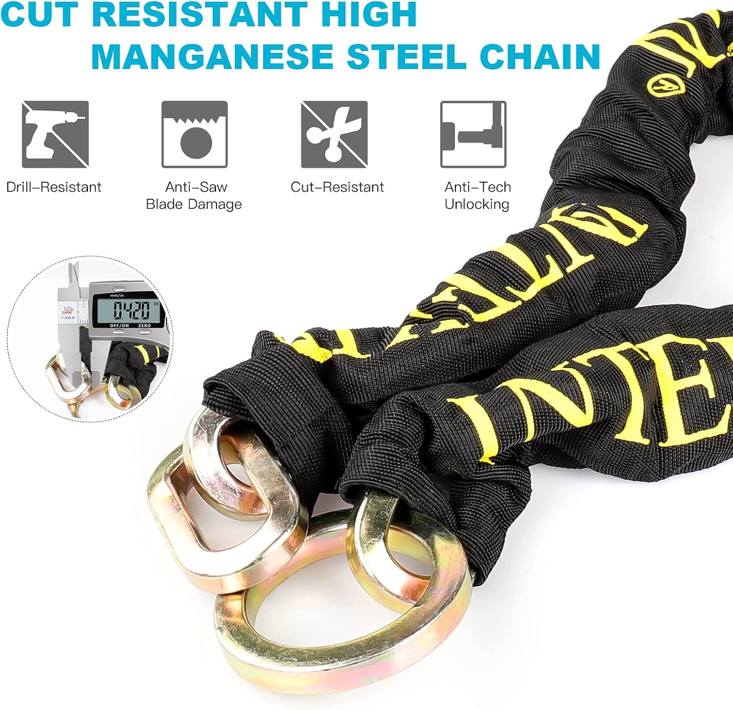 Motorcycle Chain Lock 3.6FT Bike Lock 10mm/0.42inch Thick Security Chain Locks Heavy Duty Bike Lock with