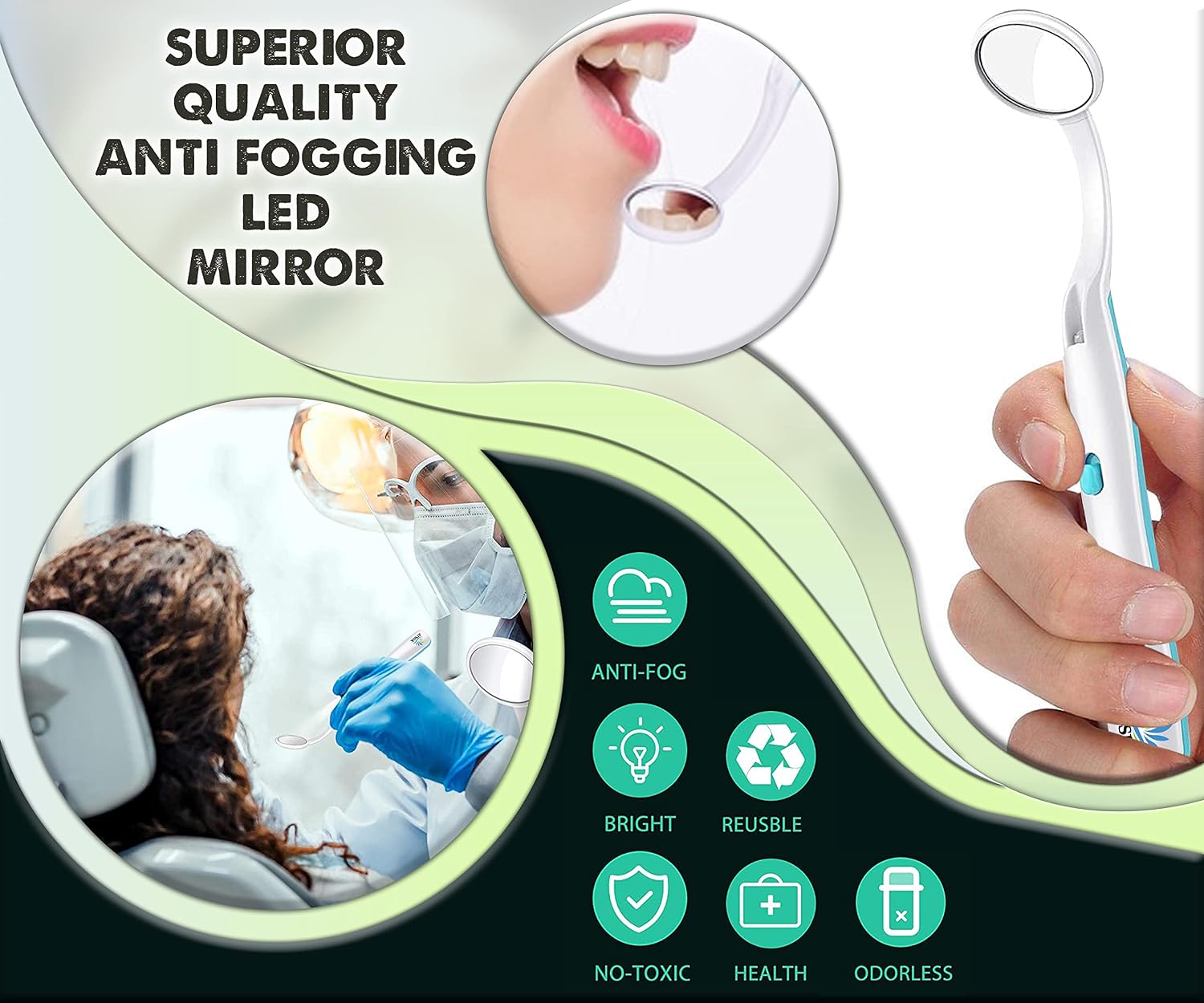Dental Mirror for Teeth with LED Light – Dentist Mirror for inside Mouth, Gums & Tongue – Anti-Fog Reusable Mouth