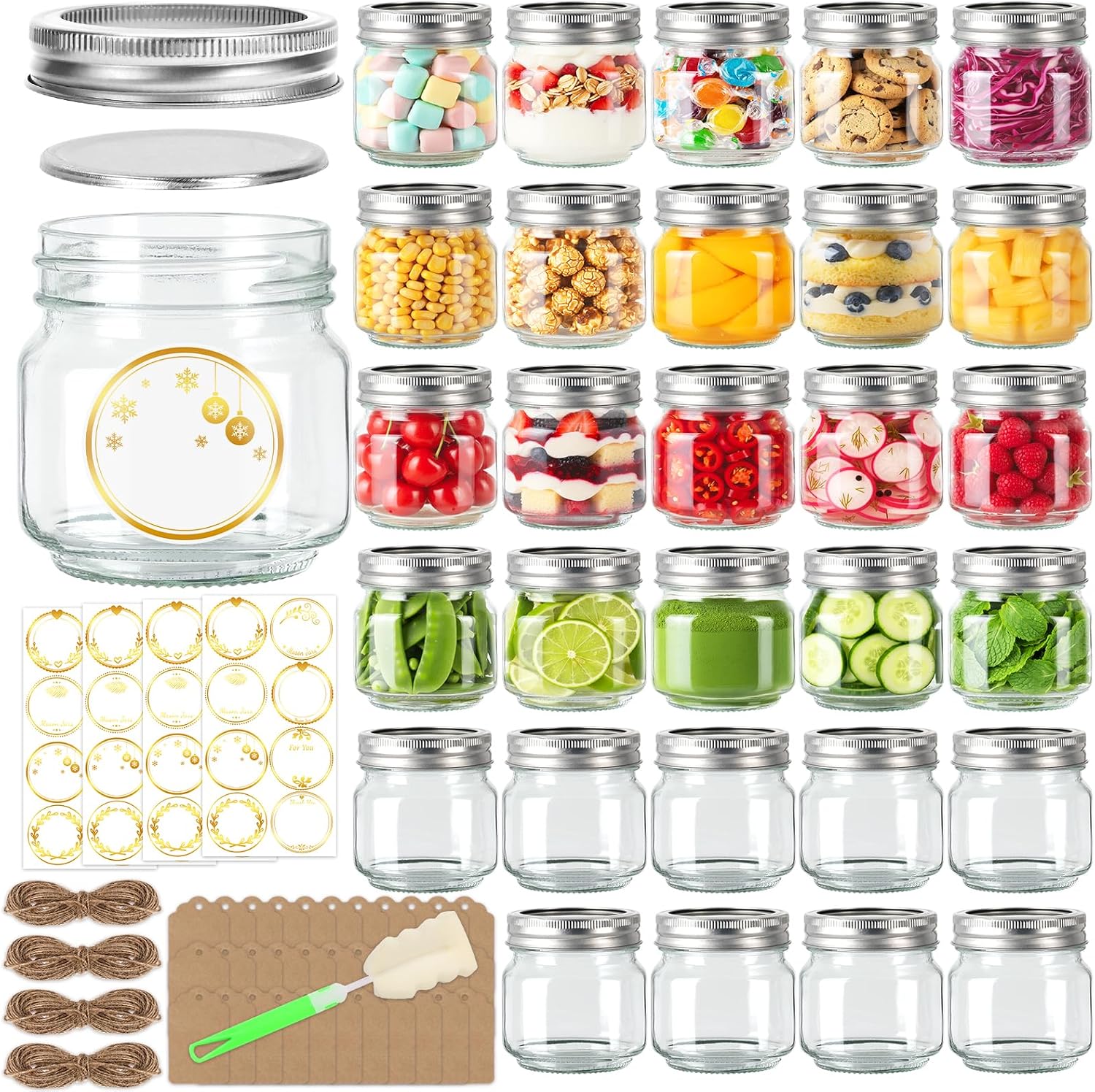 8oz Glass Mason Jars 30-Pack with Airtight Split Lids and Bands