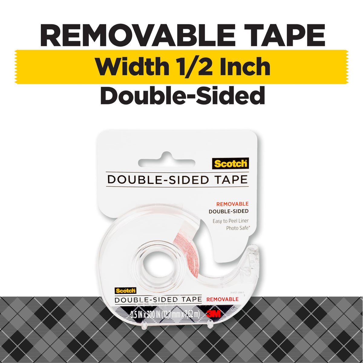 Double Sided Tape, Removable, 1/2 in x 300 in, 4-Pack (2002-CFT)