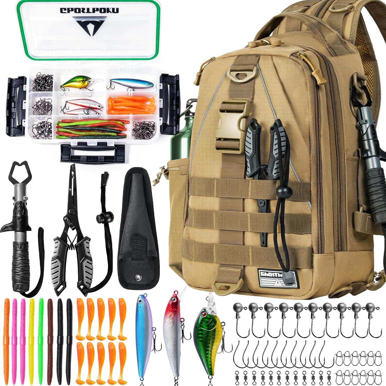 Fishing Tackle Backpack with Tackle Boxes Rod Holder Fishing Bag | Waterproof Fishing Tackle Bag with Lip Gripper