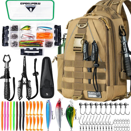 Fishing Tackle Backpack with Tackle Boxes Rod Holder Fishing Bag | Waterproof Fishing Tackle Bag with Lip Gripper