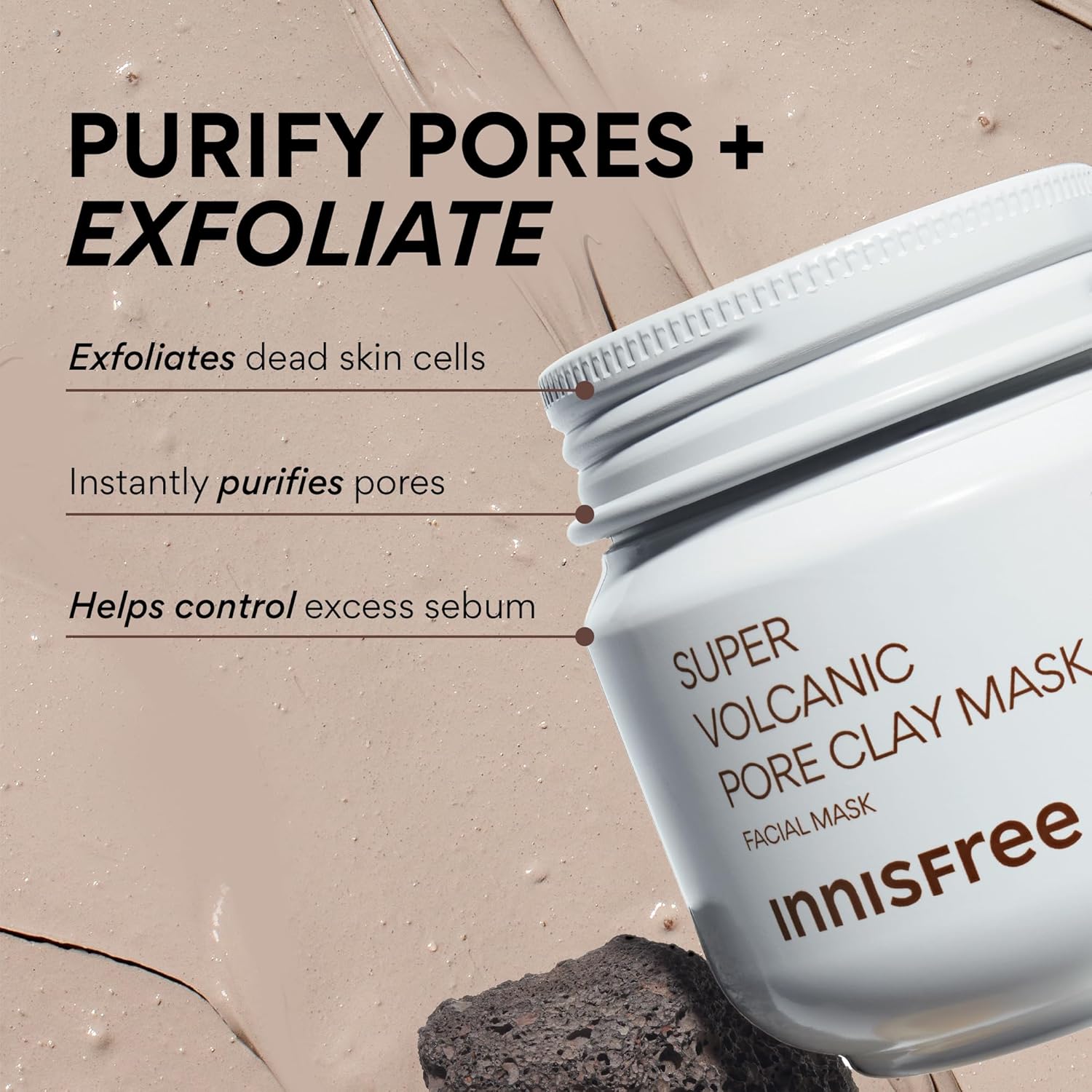 Super Volcanic Clay Mask, Pore Cleansing & Oil Control Face Mask for Oily Skin with AHA, Korean Wash-Off Clay Mask
