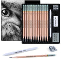 18-Piece Professional Sketch Pencil Set - Includes 5H to 14B Pencils, Vinyl Eraser, Kneaded Eraser,Sharpener and
