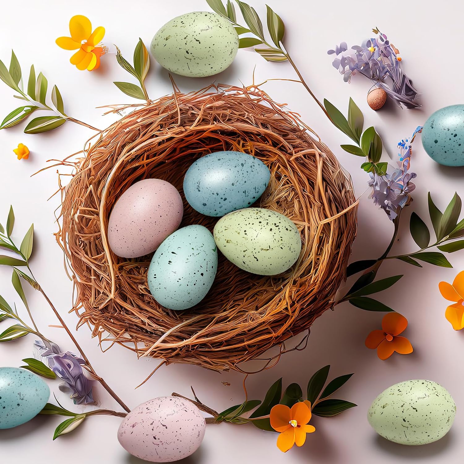 16 Pcs Easter Speckled Eggs 2.4 Inch Plastic Speckled Eggs Bowl, Vase Filler for DIY Spring Displays and Easter