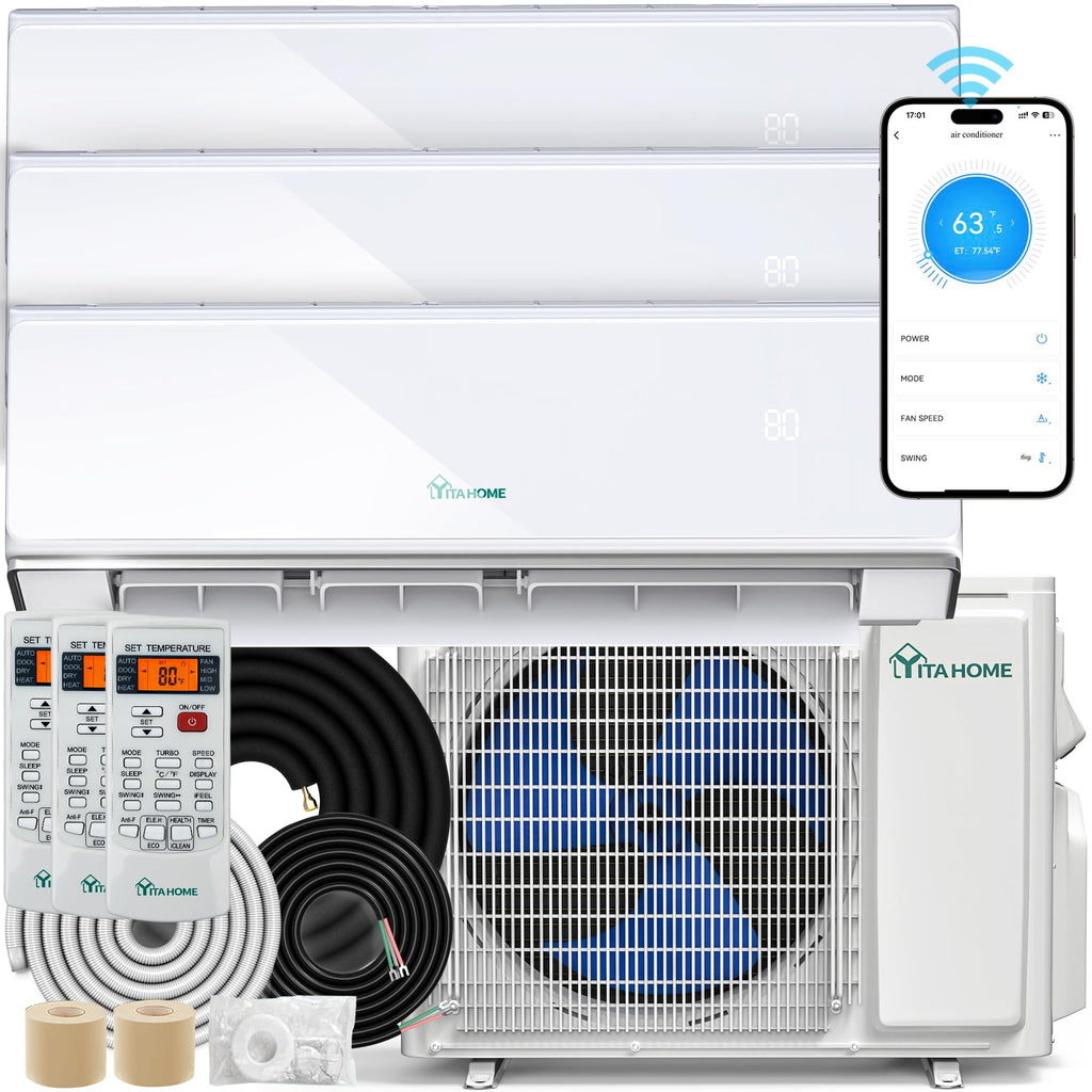 23 SEER2 24K BTU 3 Zone Mini Split AC/Heating System, 9000 9000 9000 BTU Tri Zone Mini Split Air Conditioner
